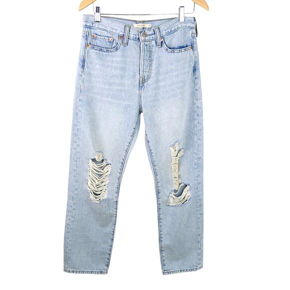 Levi's SZ 28/28 Wedgie Straight S110783 34964-0195 Light Wash Destroyed - Picture 2 of 8